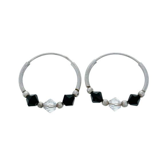 Vintage Sterling Silver 925 Crystal Hoop Earrings - Picture 1 of 4